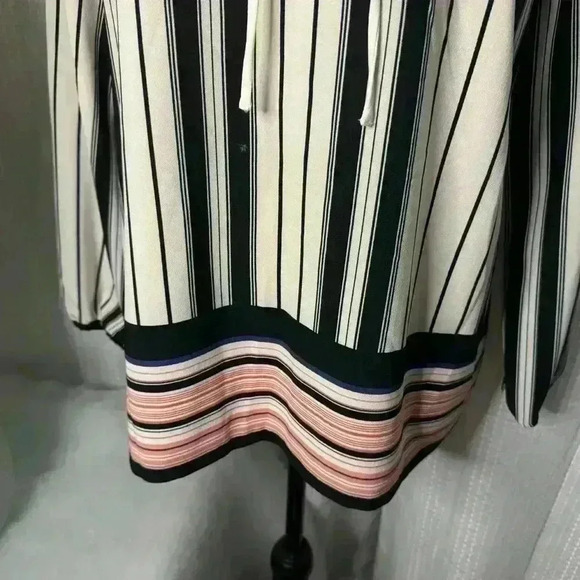 Beige By ECI Women’s Large Striped V Neck Tunic Long Sleeves Tassel Blouse - Picture 5 of 12